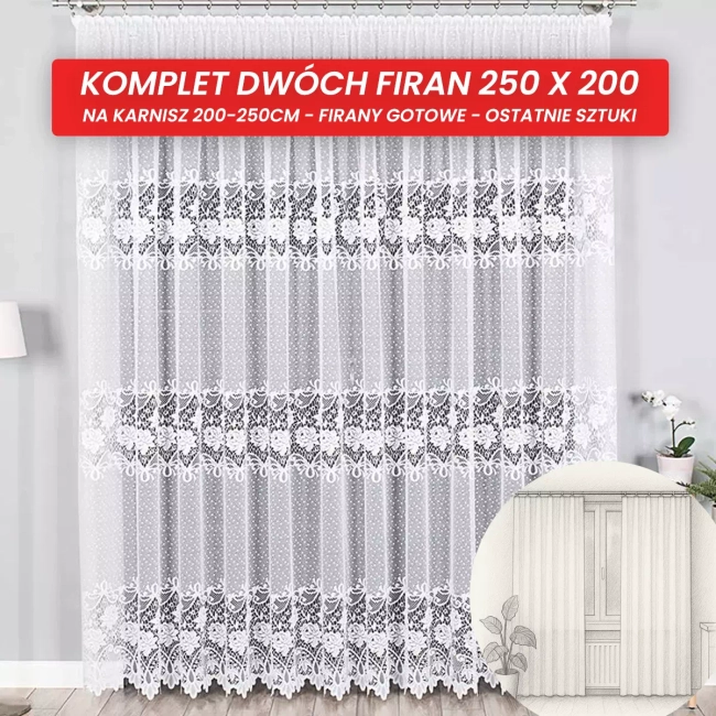 Firany Długie Komplet - Komplet Firan 250 x 200 na karnisz 200-250 cm do salonu